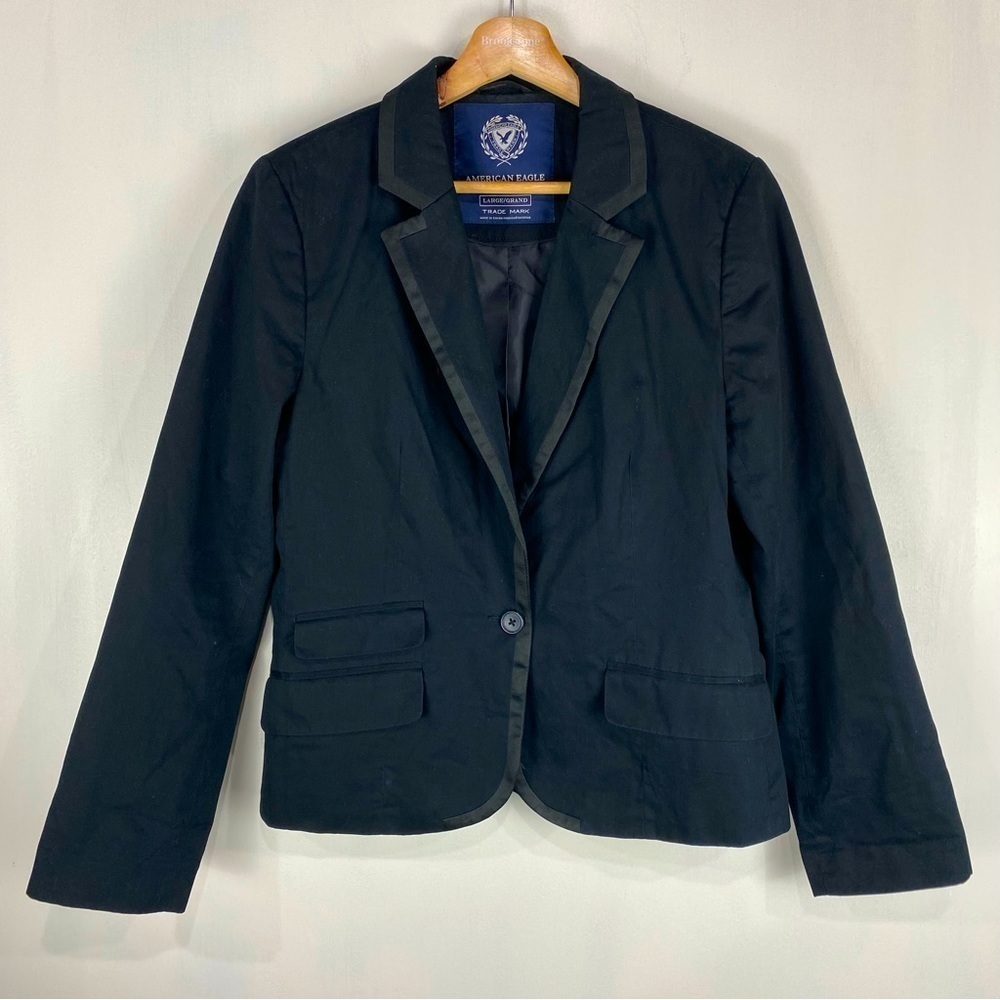 American Eagle Men's Button Front Blazer Suit Jacket Sport Coat Black Size Large